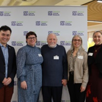 Dr Wayne Ng (General Manager, VCB), Dr Heidi Gaulke (Director Operations, Discovery & Innovations Unit, AH), Dr John R Wood (AH patient donor), Angela Mountain (Manager - Austin Health Tissue Bank) & Jaslyn Potter (Coordinator - Austin Health Tissue Bank)